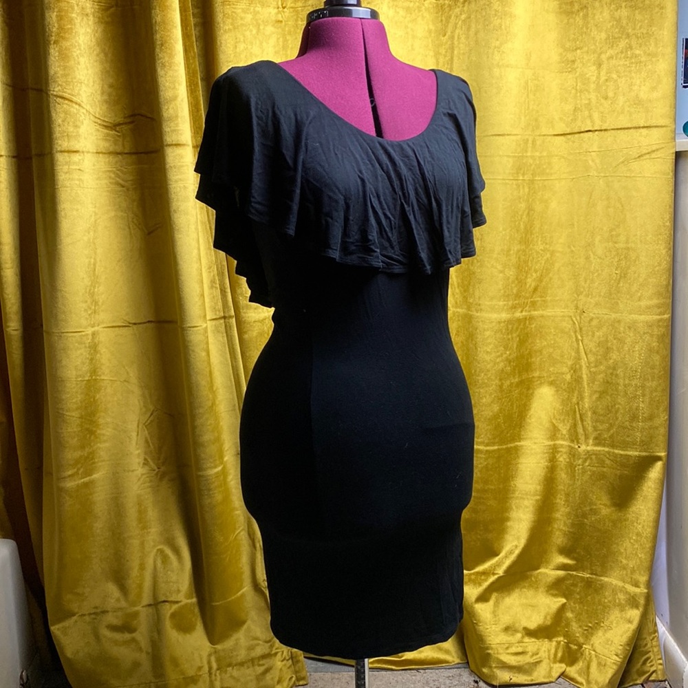 Little black dress - Off the shoulder ruffle neckline